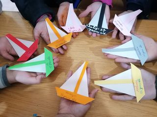Origami boats folded by children in Morocco