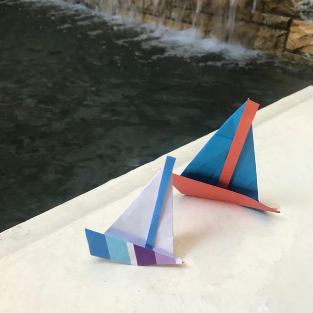 Colorful origami boats.